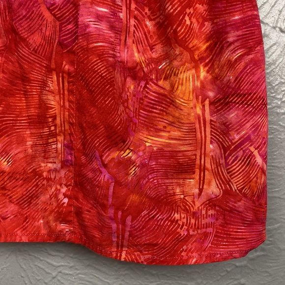 Jamaica Bay Red Orange Pink Abstract Patterned Button Up Short Sleeve Sh… - Picture 2 of 7